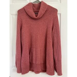 Style & Co Womens Pink Turtleneck Sweater L Cozy Knit Tunic Pocket Casual Chic